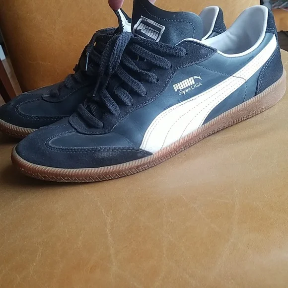 Puma Super Liga Blue/Black Leather Retro Gum Soles Men's Shoes 10.5 - Picture 3 of 9